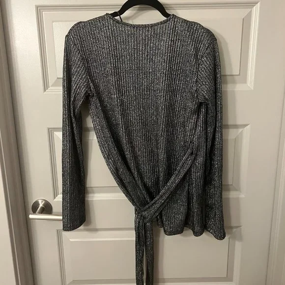 Zara Silver Ribbed Wrap Top. Size S. NWT - Picture 3 of 4